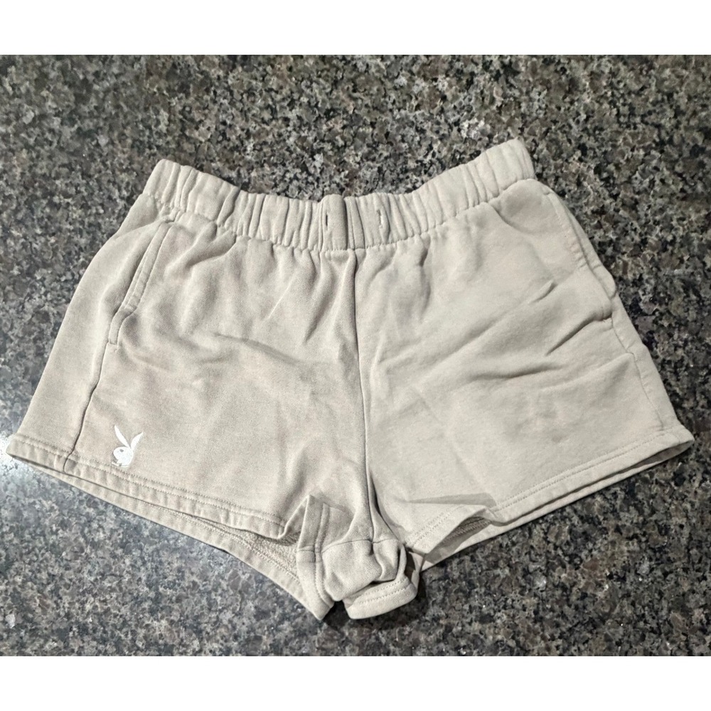 Playboy by PacSun Women Brown Fleece Lounge Sweat Shorts Size Medium Embroidered